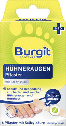 Sie sehen eine Packung Burgit Hühneraugen Pflaster 6 Stk., Produktbild: 01 Burgit Hühneraugen Pflaster 6 Stk., A-Nr.: 5005574 - 01