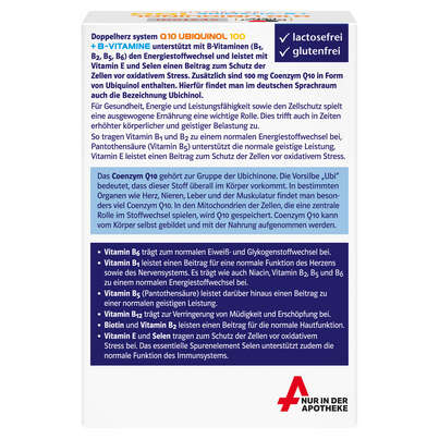 Sie sehen eine Packung Doppelherz system Q10 UBIQUINOL 100 + B-VITAMINE, Produktbild: 02 Doppelherz system Q10 UBIQUINOL 100 + B-VITAMINE, A-Nr.: 5677150 - 02