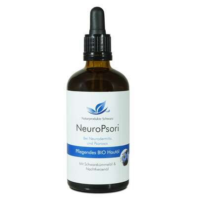 Sie sehen eine Packung NeuroPsori Pflegendes Hautöl - Bei Neurodermitis und Psoriasis, 100ml, Produktbild: 01 NeuroPsori Pflegendes Hautöl - Bei Neurodermitis und Psoriasis, 100ml, A-Nr.: 3326989 - 01