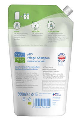 Sie sehen eine Packung Savoderm med EMPFINDLICHE HAUT pH5 Shampoo Nachfüllbeutel 500ml, Produktbild: 02 Savoderm med EMPFINDLICHE HAUT pH5 Shampoo Nachfüllbeutel 500ml, A-Nr.: 5876777 - 02