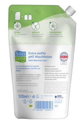 Sie sehen eine Packung SAVODERM pH5 Waschlotion NFB 500ml, Produktbild: 02 SAVODERM pH5 Waschlotion NFB 500ml, A-Nr.: 5876754 - 02