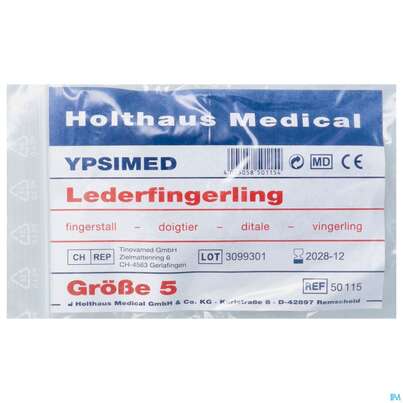 Sie sehen eine Packung Fingerlinge Leder-ypsimed Gr 5 1st, Produktbild: 01 Fingerlinge Leder-ypsimed Gr 5 1st, A-Nr.: 5139702 - 01