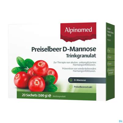 Sie sehen eine Packung D-mannose Trinkgranulat -alpinamed Preiselbeer Sachets 60st, Produktbild: 01 D-mannose Trinkgranulat -alpinamed Preiselbeer Sachets 60st, A-Nr.: 5723140 - 01