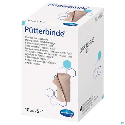 Sie sehen eine Packung Elastische Binden Puetterbinde Hautf 5mx 10cm 1st, Produktbild: 02 Elastische Binden Puetterbinde Hautf 5mx 10cm 1st, A-Nr.: 1457569 - 02