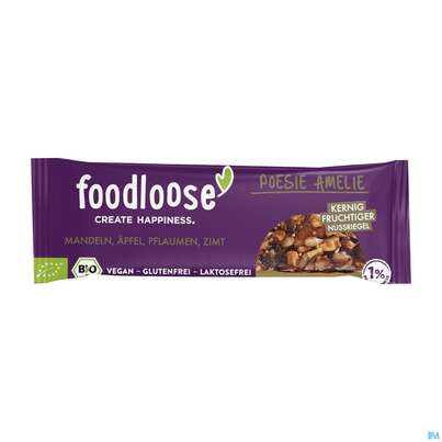 Sie sehen eine Packung Foodloose Bio/-nussriegel Poesie Amelie Wallnuesse +trockenfr. 35g, Produktbild: 01 Foodloose Bio/-nussriegel Poesie Amelie Wallnuesse +trockenfr. 35g, A-Nr.: 4346623 - 01