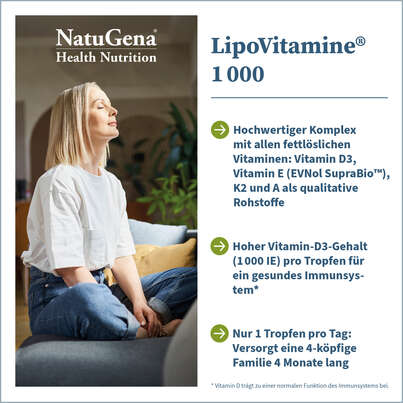 Sie sehen eine Packung NatuGena LipoVitamine 1000 Tropfen, Produktbild: 02 NatuGena LipoVitamine 1000 Tropfen, A-Nr.: 5404280 - 02