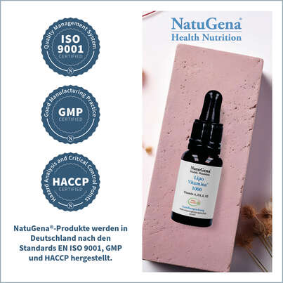 Sie sehen eine Packung NatuGena LipoVitamine 1000 Tropfen, Produktbild: 06 NatuGena LipoVitamine 1000 Tropfen, A-Nr.: 5404280 - 06