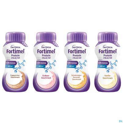 Sie sehen eine Packung Fortimel/protein 200ml 2kcal Sortiert 24st, Produktbild: 02 Fortimel/protein 200ml 2kcal Sortiert 24st, A-Nr.: 5837636 - 02