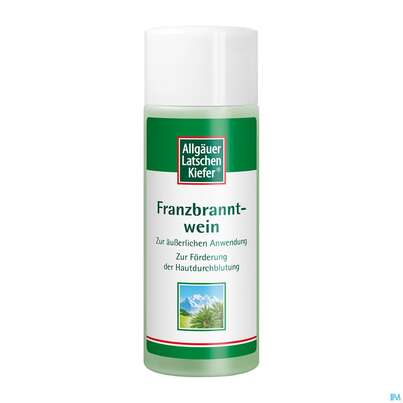 Sie sehen eine Packung Franzbranntwein Allgaeuer Latschenkiefer 250ml, Produktbild: 01 Franzbranntwein Allgaeuer Latschenkiefer 250ml, A-Nr.: 0864491 - 01