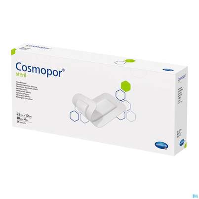 Sie sehen eine Packung Wundverband Cosmopor Steril Selbstklebend 10x 25cm 1st, Produktbild: 01 Wundverband Cosmopor Steril Selbstklebend 10x 25cm 1st, A-Nr.: 3012860 - 01