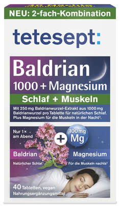 tetesept Baldrian 1000mg + Magnesium Tabletten 40 Stk, A-Nr.: 5954307 - 01
