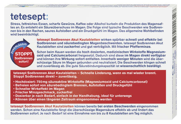 tetesept Sodbrennen Akut Kautabletten 20 St, A-Nr.: 4358129 - 02