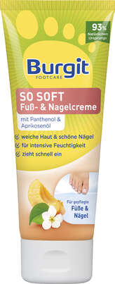 Sie sehen eine Packung Burgit So Soft Fuß- & Nagelcreme 75ml, Produktbild: 01 Burgit So Soft Fuß- & Nagelcreme 75ml, A-Nr.: 5406149 - 01