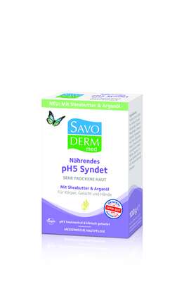 Sie sehen eine Packung Savoderm Nährendes pH5 Syndet, Produktbild: 01 Savoderm Nährendes pH5 Syndet, A-Nr.: 5406310 - 01