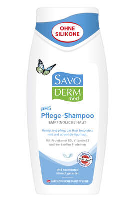 Sie sehen eine Packung Savoderm med EMPFINDLICHE HAUT pH5 Pflege-Shampoo 250ml, Produktbild: 01 Savoderm med EMPFINDLICHE HAUT pH5 Pflege-Shampoo 250ml, A-Nr.: 4364957 - 01