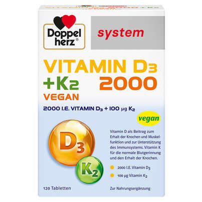 Doppelherz system VITAMIN D3 2000 + K2 VEGAN - IMMUNSYSTEM + KNOCHENFUNKTION, A-Nr.: 5677799 - 01