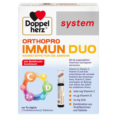 Sie sehen eine Packung Doppelherz system ORTHOPRO IMMUN DUO, Produktbild: 01 Doppelherz system ORTHOPRO IMMUN DUO, A-Nr.: 5896509 - 01