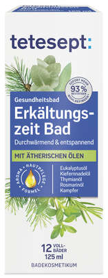 Sie sehen eine Packung tetesept Gesundheitsbad Erkältungs Bad, Produktbild: 01 tetesept Gesundheitsbad Erkältungs Bad, A-Nr.: 1153591 - 01