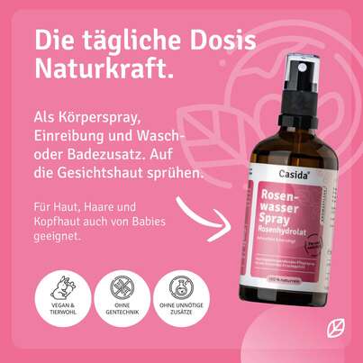 Sie sehen eine Packung Rosenwasser Spray – Rosenhydrolat, Produktbild: 03 Rosenwasser Spray – Rosenhydrolat, A-Nr.: 5731702 - 03