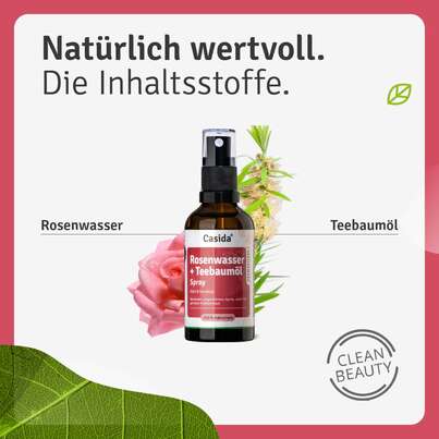 Sie sehen eine Packung Rosenwasser + Teebaumöl Spray, Produktbild: 02 Rosenwasser + Teebaumöl Spray, A-Nr.: 5731719 - 02