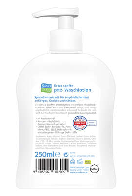 Sie sehen eine Packung Savoderm med Extra Sanfte pH5 Waschlotion mit Pumpe 250ml, Produktbild: 02 Savoderm med Extra Sanfte pH5 Waschlotion mit Pumpe 250ml, A-Nr.: 4144291 - 02