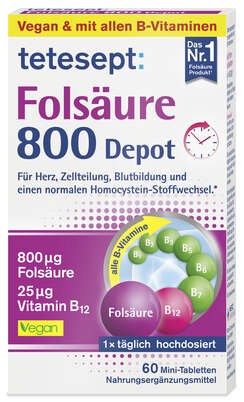tetesept Folsäure 800 Depot Mini-Filmtabletten 60 St., A-Nr.: 5075020 - 02