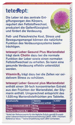 Sie sehen eine Packung tetesept Leber Gesund Mariendistel 30 Tabl., Produktbild: 04 tetesept Leber Gesund Mariendistel 30 Tabl., A-Nr.: 5075089 - 04