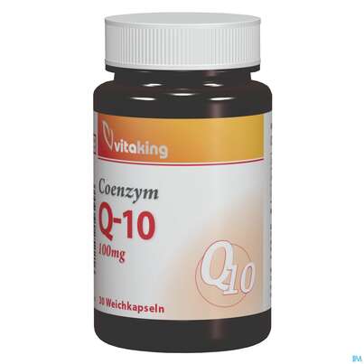 Sie sehen eine Packung Coenzym Q10 Weichkapseln 100mg Vitaking 30st, Produktbild: 02 Coenzym Q10 Weichkapseln 100mg Vitaking 30st, A-Nr.: 4486287 - 02