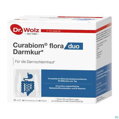 Sie sehen eine Packung Dr.wolz Curabiom Flora Duo 20 Portionsbtl +40kps 60527 60st, Produktbild: 02 Dr.wolz Curabiom Flora Duo 20 Portionsbtl +40kps 60527 60st, A-Nr.: 5636091 - 02