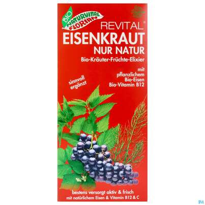 Sie sehen eine Packung Eisenkraut Revital Elixier Eisen Bio Kraeuter Fruechte Alkoholfrei 330ml, Produktbild: 01 Eisenkraut Revital Elixier Eisen Bio Kraeuter Fruechte Alkoholfrei 330ml, A-Nr.: 3823707 - 01