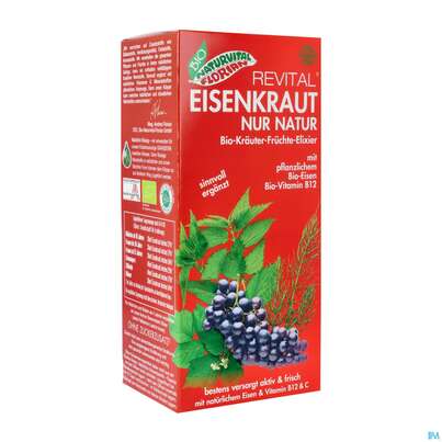 Sie sehen eine Packung Eisenkraut Revital Elixier Eisen Bio Kraeuter Fruechte Alkoholfrei 330ml, Produktbild: 02 Eisenkraut Revital Elixier Eisen Bio Kraeuter Fruechte Alkoholfrei 330ml, A-Nr.: 3823707 - 02