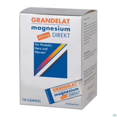 Sie sehen eine Packung Magnesium Grandelat Direkt 400mg Briefchen Nr.3039 40st, Produktbild: 02 Magnesium Grandelat Direkt 400mg Briefchen Nr.3039 40st, A-Nr.: 3093663 - 02
