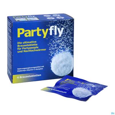 Sie sehen eine Packung Partyfly Brausetabl 4st, Produktbild: 06 Partyfly Brausetabl 4st, A-Nr.: 5699631 - 06