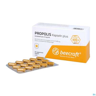 Sie sehen eine Packung Propolis Beecraft Kapseln 62003 60st, Produktbild: 04 Propolis Beecraft Kapseln 62003 60st, A-Nr.: 5214243 - 04