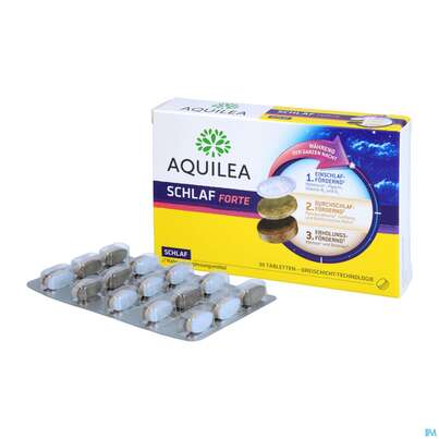 Sie sehen eine Packung Schlaf Tabl Forte 1,8mg Aquilea 30st, Produktbild: 03 Schlaf Tabl Forte 1,8mg Aquilea 30st, A-Nr.: 5606670 - 03
