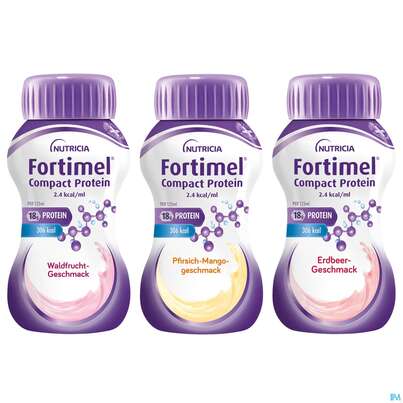 Sie sehen eine Packung Fortimel/compact/protein 125ml Vitalflasche Fruchtig Sortiert 24st, Produktbild: 02 Fortimel/compact/protein 125ml Vitalflasche Fruchtig Sortiert 24st, A-Nr.: 4803339 - 02