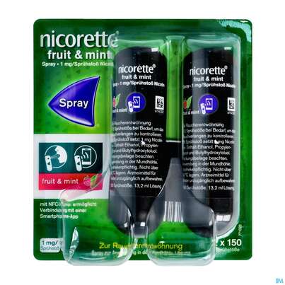 Nicorette Spray 1mg/spruehstoss Z.anw.i.d.mundhoehle lösung Fruit &amp; Mint Nfc 2st, A-Nr.: 5510272 - 02