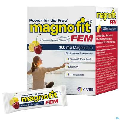 Sie sehen eine Packung Magnofit Fem 300mg Stick 30st, Produktbild: 12 Magnofit Fem 300mg Stick 30st, A-Nr.: 5833503 - 12