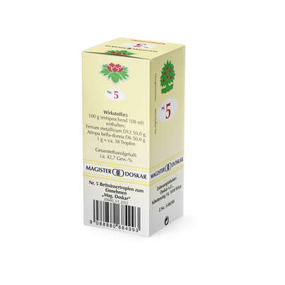 Sie sehen eine Packung Magister Doskar Nr. 5 Bettnässertropfen zum Einnehmen, Produktbild: 04 Magister Doskar Nr. 5 Bettnässertropfen zum Einnehmen, A-Nr.: 0684990 - 04