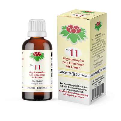 Sie sehen eine Packung Magister Doskar Nr. 11 Migränetropfen für Frauen zum Einnehmen, Produktbild: 01 Magister Doskar Nr. 11 Migränetropfen für Frauen zum Einnehmen, A-Nr.: 0685050 - 01