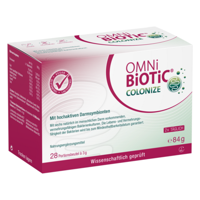 Sie sehen eine Packung OMNi-BiOTiC® COLONIZE, 28 Portionsbeutel à 3g, Produktbild: 01 OMNi-BiOTiC® COLONIZE, 28 Portionsbeutel à 3g, A-Nr.: 5665017 - 01