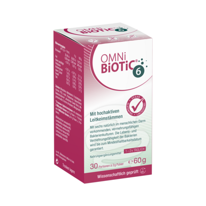Sie sehen eine Packung OMNi-BiOTiC® 6, 60g, Produktbild: 01 OMNi-BiOTiC® 6, 60g, A-Nr.: 2292679 - 01