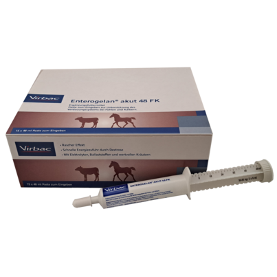 Sie sehen eine Packung Enterogelan akut 48 FK für Fohlen und Kälber, Produktbild: 01 Enterogelan akut 48 FK für Fohlen und Kälber, A-Nr.: 3383929 - 01