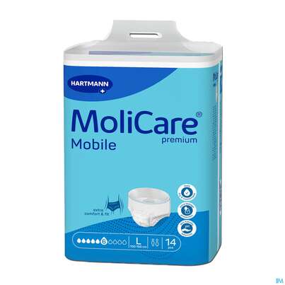 Sie sehen eine Packung Inkontinenz Molicare Premium/mobile/6 Tropfen Blau L 100-150cm 14st, Produktbild: 02 Inkontinenz Molicare Premium/mobile/6 Tropfen Blau L 100-150cm 14st, A-Nr.: 2581538 - 02