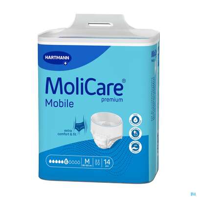 Sie sehen eine Packung Inkontinenz Molicare Premium/mobile/6 Tropfen Blau M 80-120cm 14st, Produktbild: 02 Inkontinenz Molicare Premium/mobile/6 Tropfen Blau M 80-120cm 14st, A-Nr.: 2578648 - 02