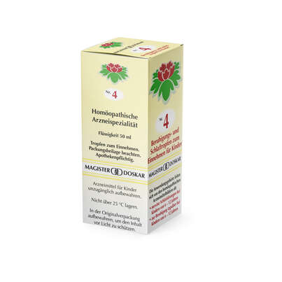 Sie sehen eine Packung Magister Doskar Nr. 4 Beruhigungs- und Schlaftropfen zum Einnehmen für Kinder, Produktbild: 03 Magister Doskar Nr. 4 Beruhigungs- und Schlaftropfen zum Einnehmen für Kinder, A-Nr.: 0684984 - 03