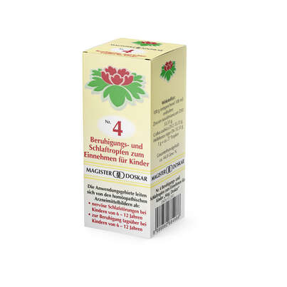 Sie sehen eine Packung Magister Doskar Nr. 4 Beruhigungs- und Schlaftropfen zum Einnehmen für Kinder, Produktbild: 04 Magister Doskar Nr. 4 Beruhigungs- und Schlaftropfen zum Einnehmen für Kinder, A-Nr.: 0684984 - 04