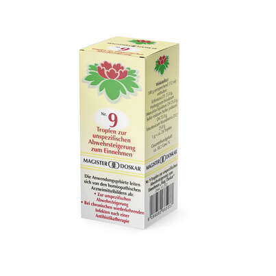Sie sehen eine Packung Magister Doskar Nr. 9 Tropfen zur unspezifischen Abwehrsteigerung zum Einnehmen, Produktbild: 02 Magister Doskar Nr. 9 Tropfen zur unspezifischen Abwehrsteigerung zum Einnehmen, A-Nr.: 0685038 - 02