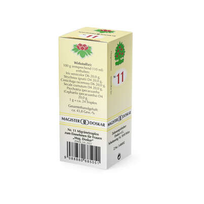 Sie sehen eine Packung Magister Doskar Nr. 11 Migränetropfen für Frauen zum Einnehmen, Produktbild: 05 Magister Doskar Nr. 11 Migränetropfen für Frauen zum Einnehmen, A-Nr.: 0685050 - 05