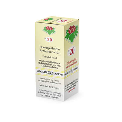 Sie sehen eine Packung Magister Doskar Nr. 20 Grippetropfen zum Einnehmen, Produktbild: 04 Magister Doskar Nr. 20 Grippetropfen zum Einnehmen, A-Nr.: 0685162 - 04